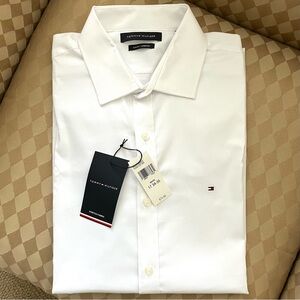 NWT Tommy Hilfiger Men's White Long Sleeve Dress Shirt XL Slim Fit 17 34/35